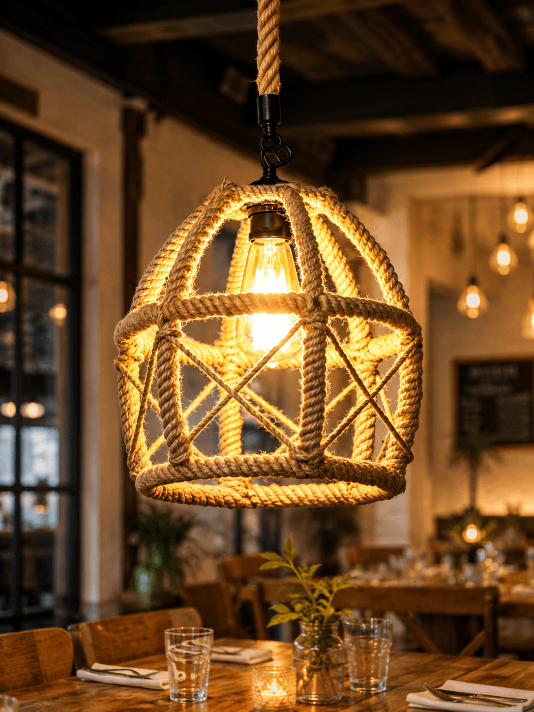 Suspension Vintage en Corde Tressée – Style Rustique