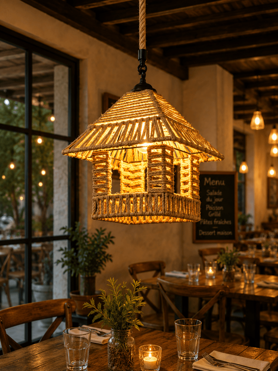 Suspension Maison Artisanale en Corde – Style Rustique